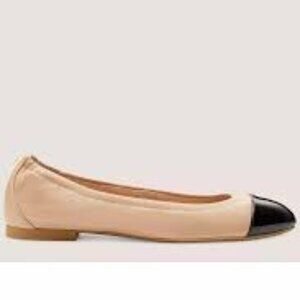 Stuart Weitzman Tan and Black Cap-Toe GABBY BALLET FLAT 7.5